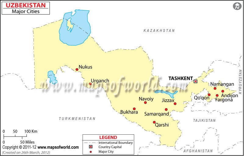 Uzbekistan Cities Map, Major Cities in Uzbekistan