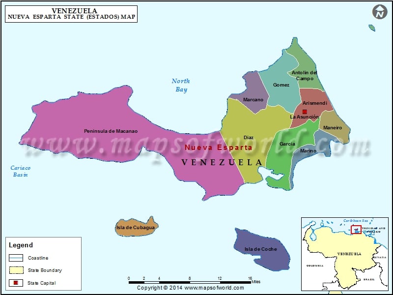 Nueva Esparta Map, Venezuela 