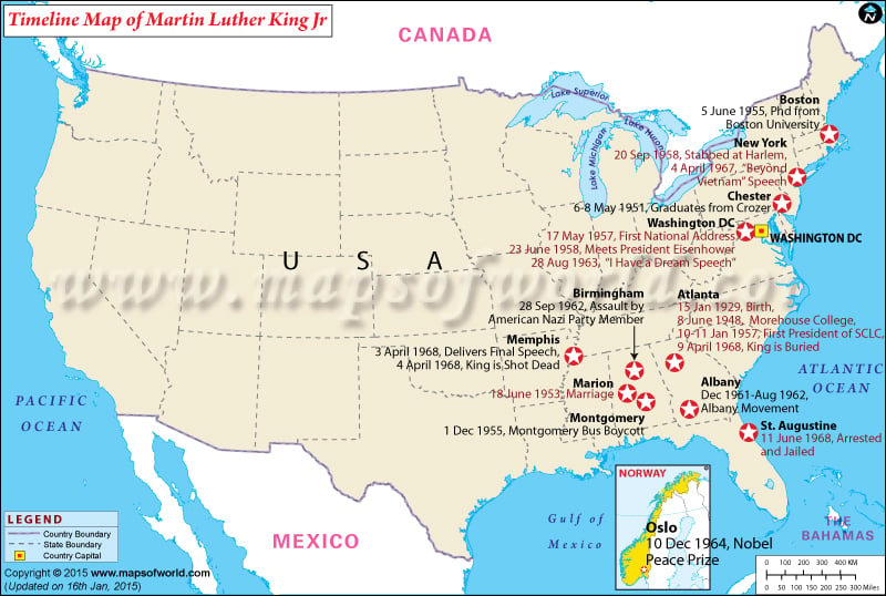 Timeline Map of Martin Luther King Jr