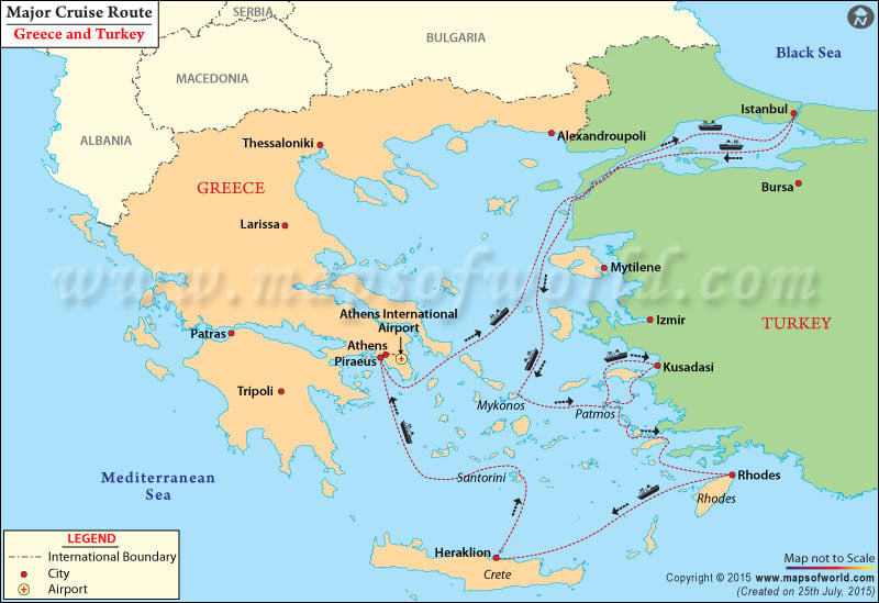 Major Cruise routes from Greece to Turkey