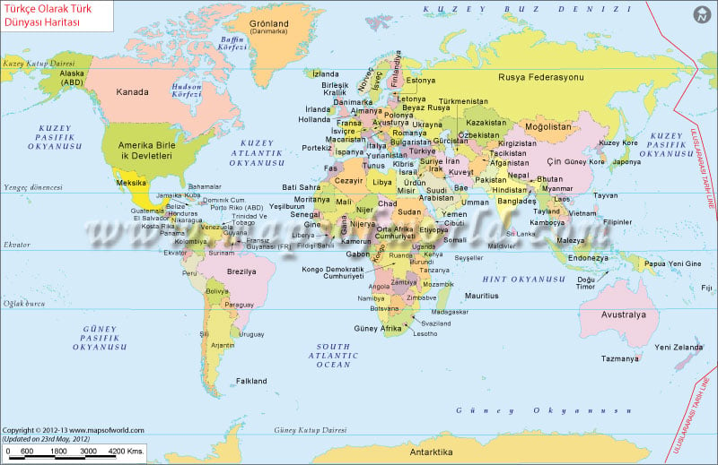 Dünya haritası Tüm ülkeler gösteren.