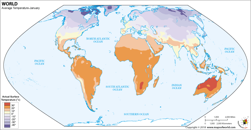 World Map Average Temperature In January