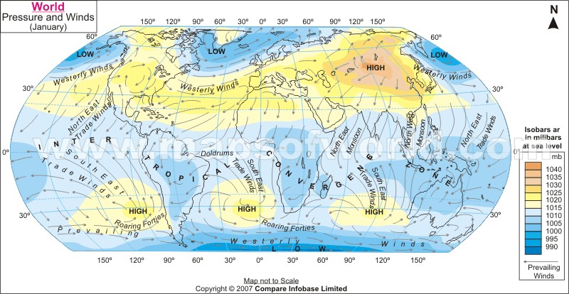 Pressure and Winds January Enlarge Map