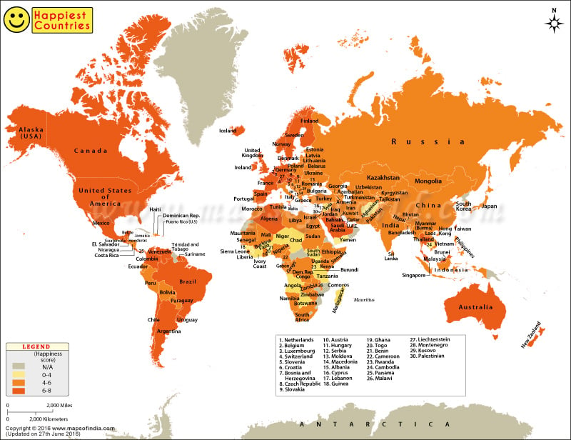 Happiest Countries in the World on a Map