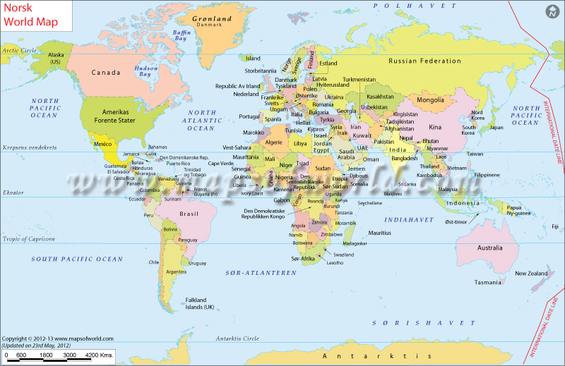 Verdenskart World Map In Norwegian