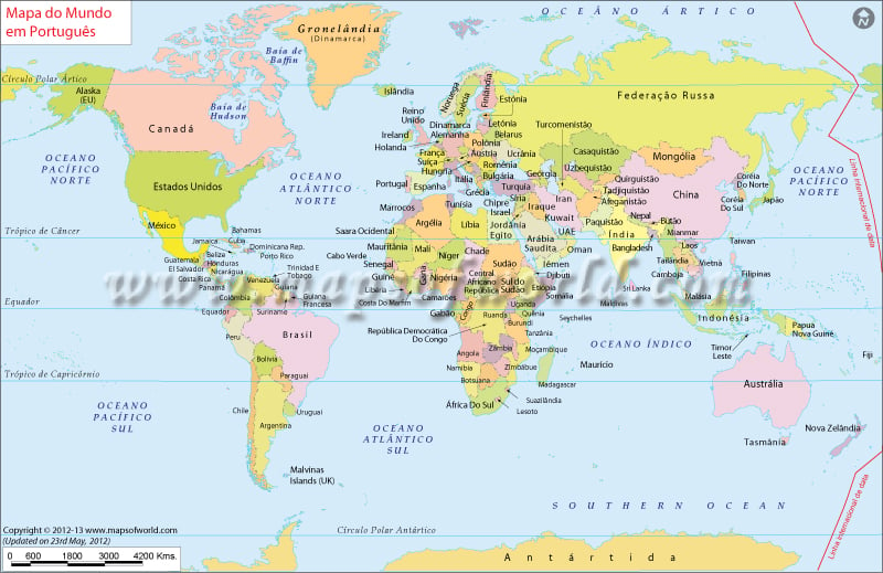 Mapa Do Mundo World Map In Portuguese