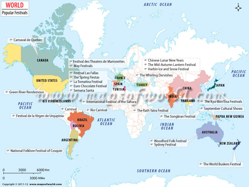 Map of World Popular Festivals