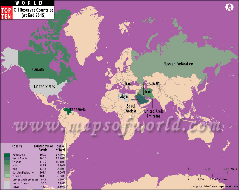 Top Ten Oil Reserves Countries Map