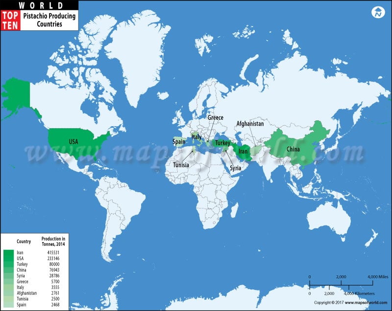 Pistachio Producing Countries Map