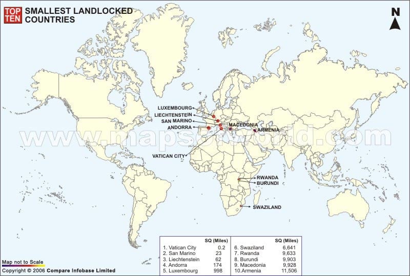 Smallest Landlocked Countries World Top Ten