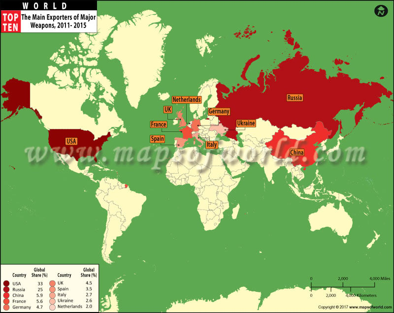 Top Ten Weapon Exporting Countries Map
