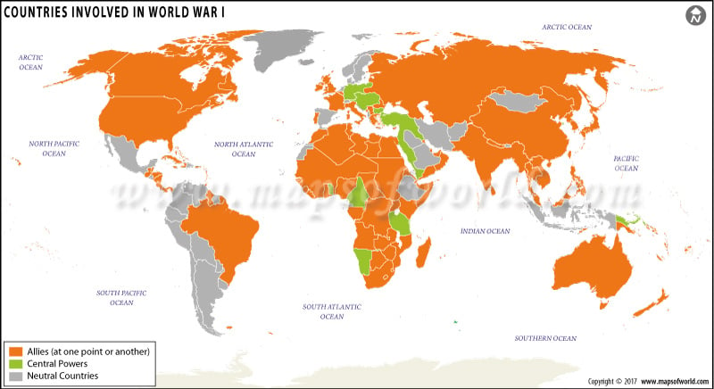 Map of Countries Involved in World War 1