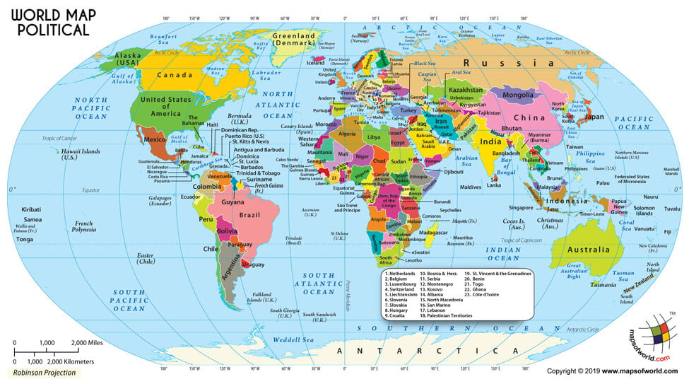 Large World Map in Robinson Projection